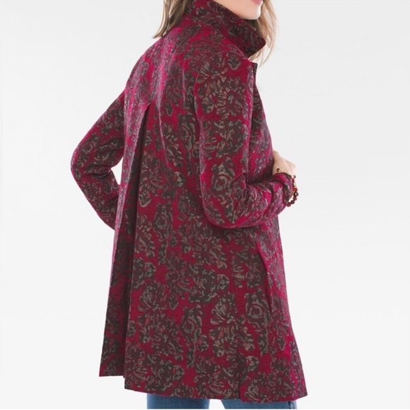 New Chico’s Red Floral Jacquard Topper Jacket Coat Button Front Size 3/Large-16 - Picture 3 of 16